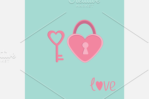 Padlock and key in shape of heart. in Illustrations - product preview 1