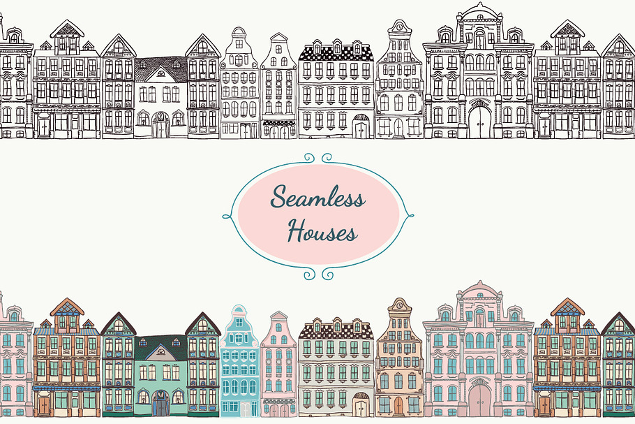 Seamless Old Styled Houses in Illustrations - product preview 8