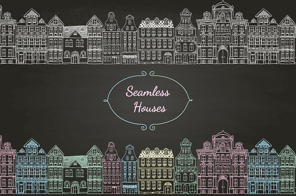 Seamless Old Styled Houses in Illustrations - product preview 1