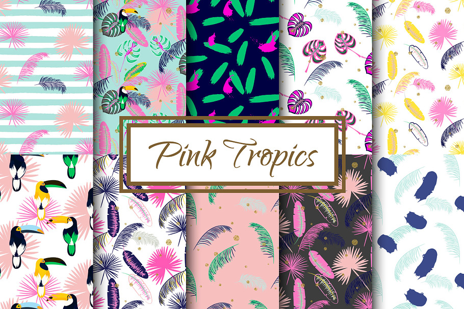 Pink Tropics seamless patterns