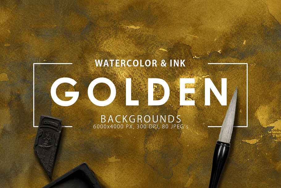 Golden Watercolor & Ink Backgrounds in Textures - product preview 8