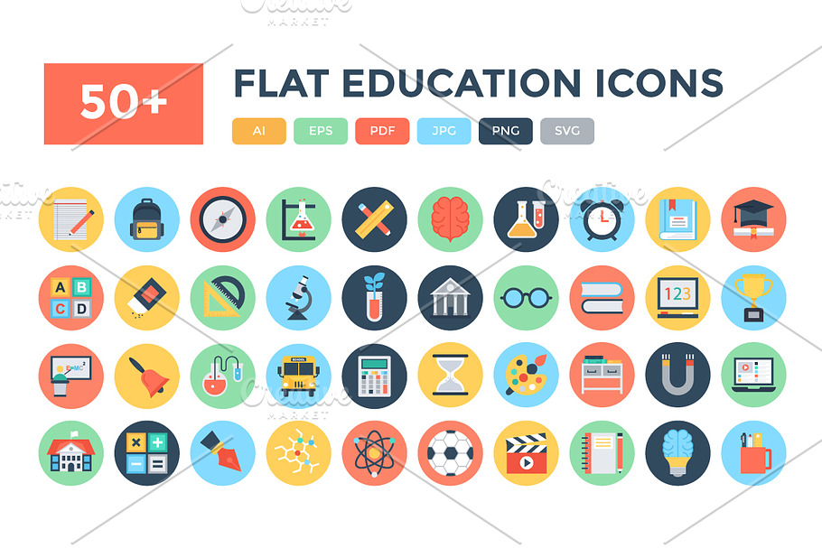50+ Flat Education Vector Icons 