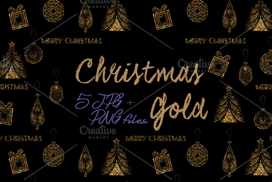 Glitter Christmas Papers, PNG Set