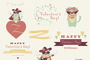 Vector set of funny valentines cats