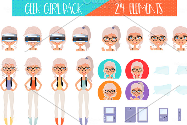 Geek Girl Pack - 24 Vector Elements