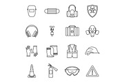 Safety icons set, thin line style