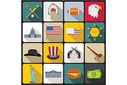 USA icons set, flat style