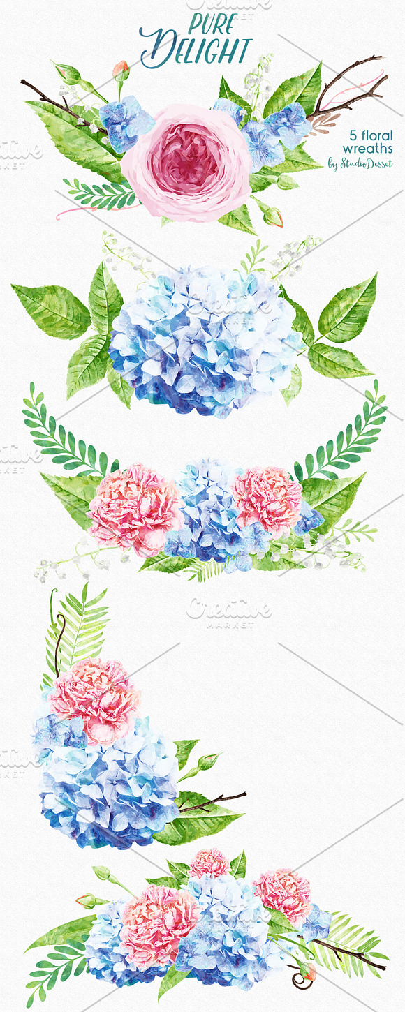 Pure Delight - 5 Floral Wreaths in Illustrations - product preview 1