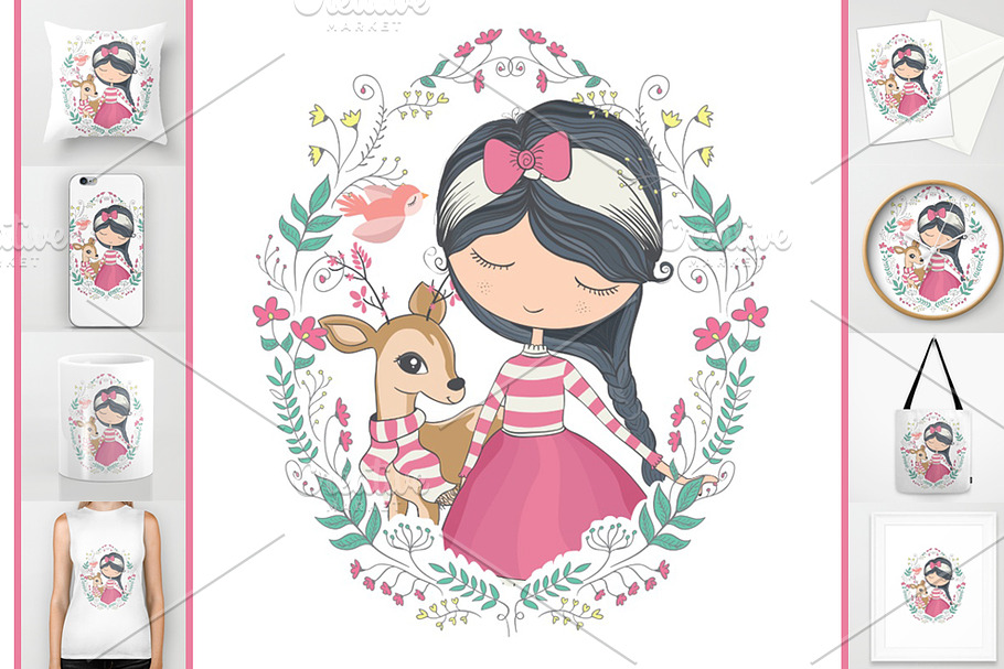 cute girl vector - little girl in Illustrations - product preview 8