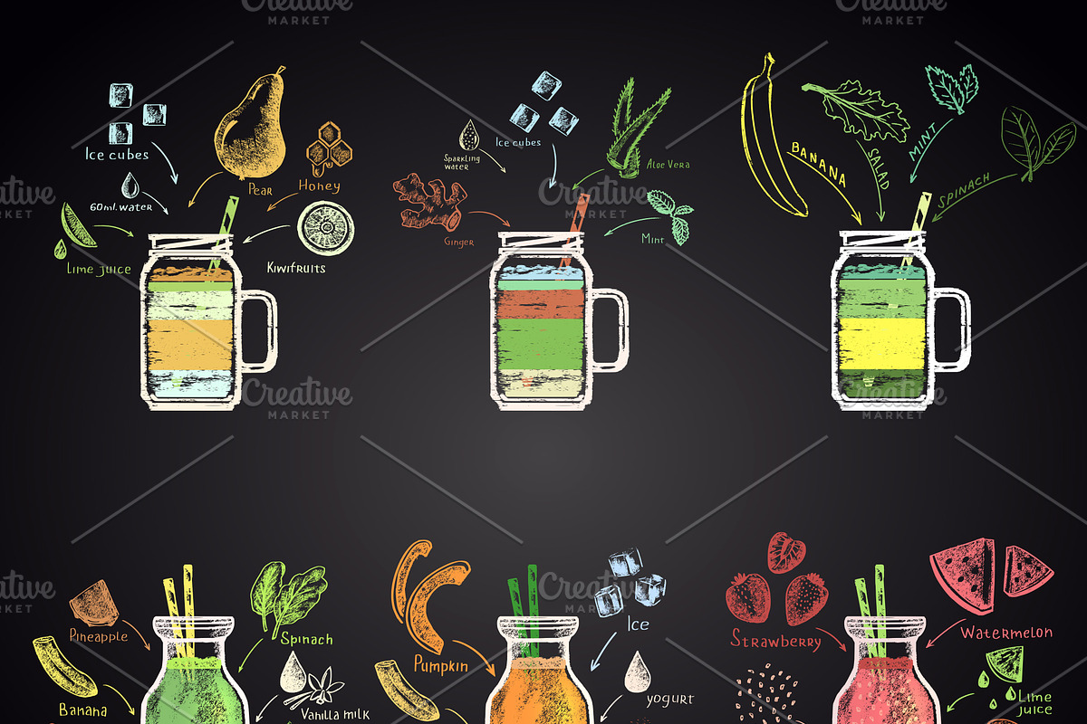 Chalk drawn of different smoothies. in Illustrations - product preview 8
