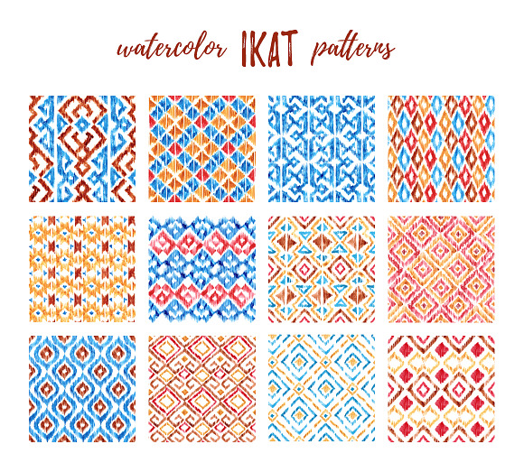 Watercolor IKAT patterns in Patterns - product preview 1