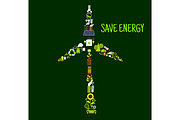 Save energy banner with wind turbine