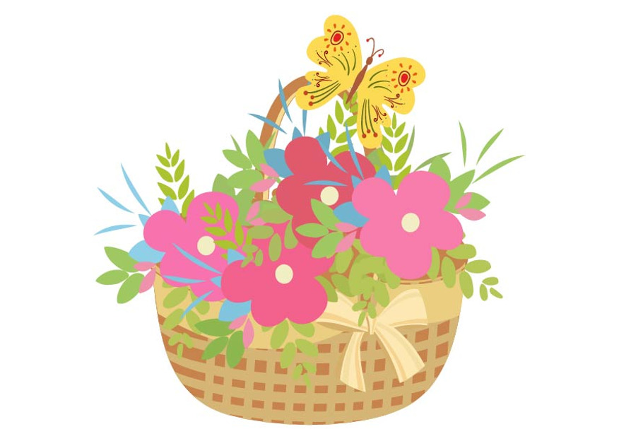 Basket of flowers with butterfly. in Illustrations - product preview 8