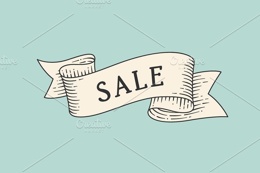 Sale. Old ribbon banner in Illustrations - product preview 8