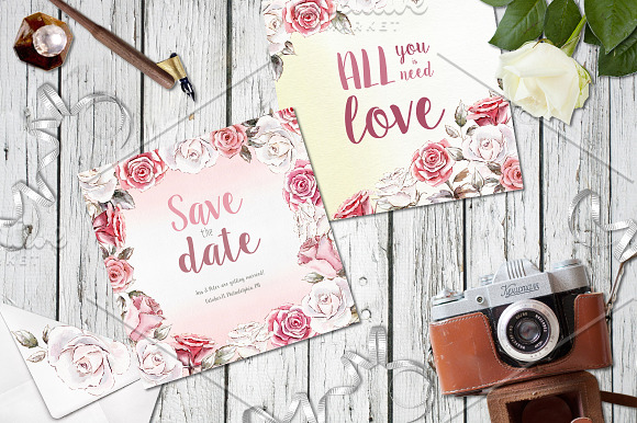 Vintage roses watercolor set in Graphics - product preview 4