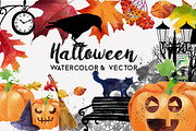 Halloween watercolor and vector