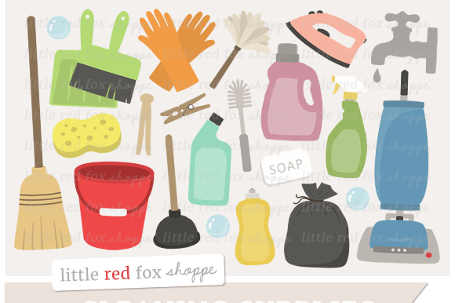 Cleaning Supplies Clipart in Illustrations - product preview 8
