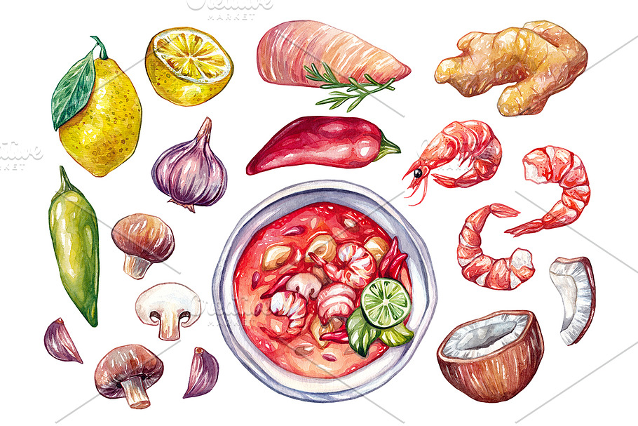 Tom Yum Soup + Ingredients in Illustrations - product preview 8