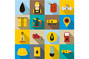 Oil icons set, flat style
