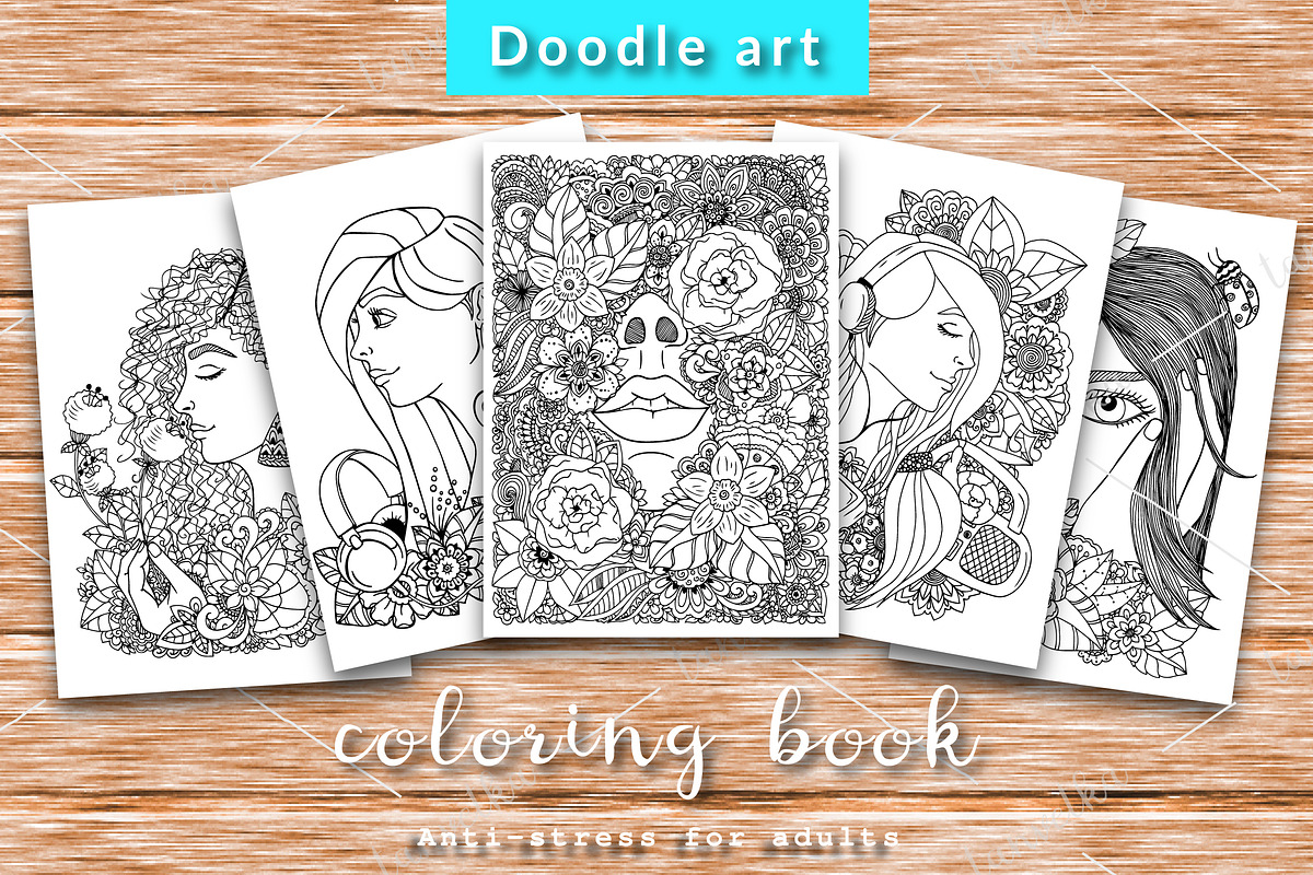 5 Doodle set girl with flowers in Illustrations - product preview 8