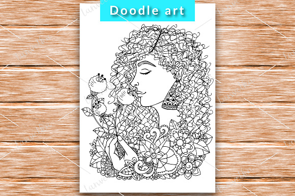 5 Doodle set girl with flowers in Illustrations - product preview 3
