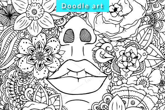 5 Doodle set girl with flowers in Illustrations - product preview 4