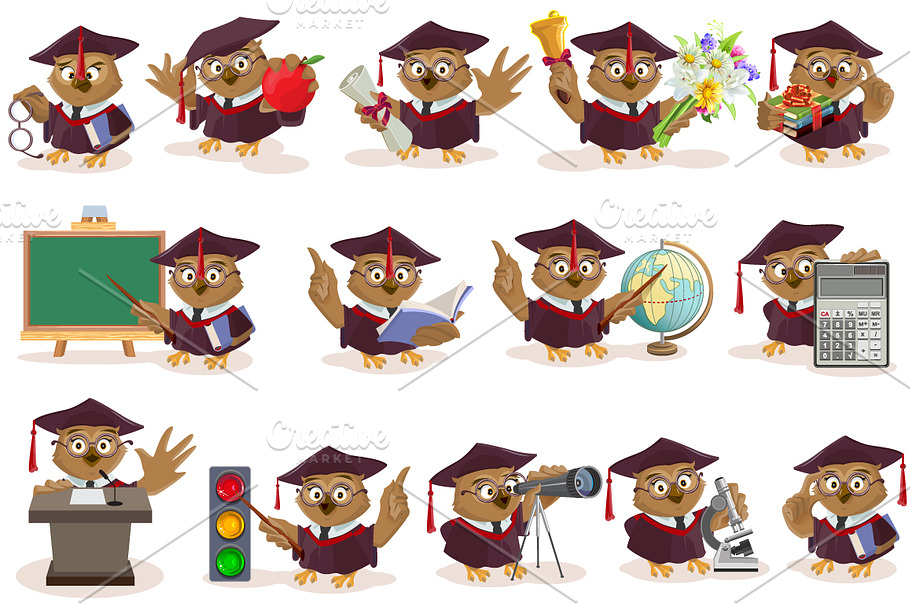 Set Owl teacher in Illustrations - product preview 8