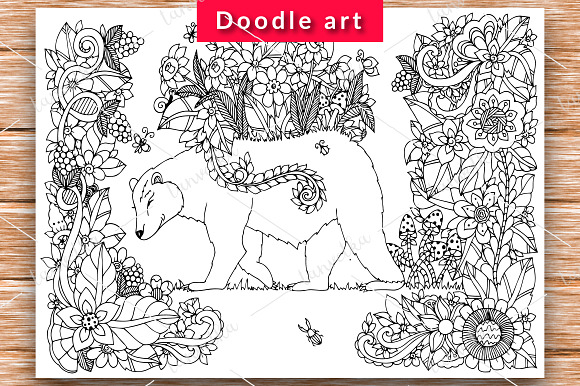 6 Set doodle animals and flowers in Illustrations - product preview 1