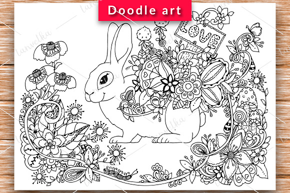 6 Set doodle animals and flowers in Illustrations - product preview 2