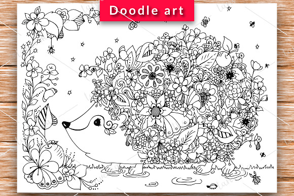 6 Set doodle animals and flowers in Illustrations - product preview 3
