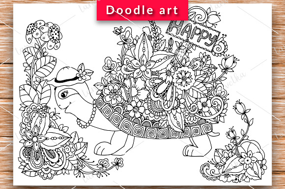6 Set doodle animals and flowers in Illustrations - product preview 4