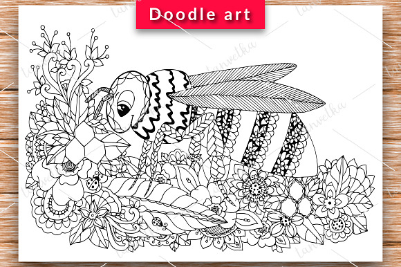 6 Set doodle animals and flowers in Illustrations - product preview 5