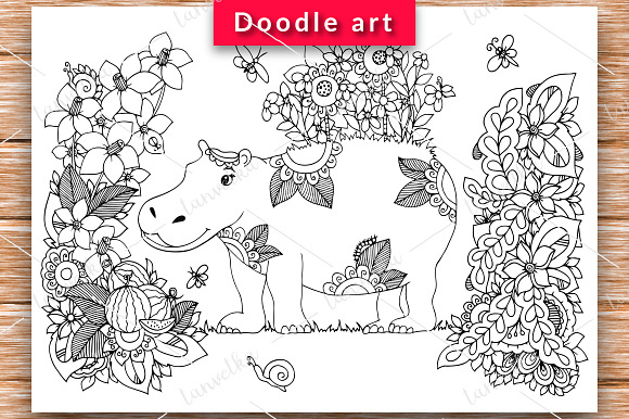 6 Set doodle animals and flowers in Illustrations - product preview 6