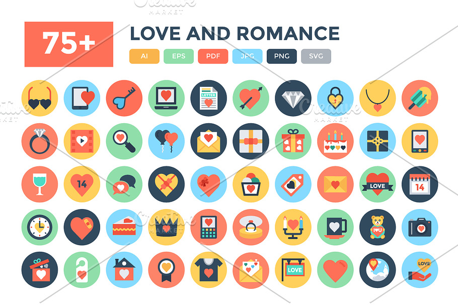 75+ Flat Love and Romance Icons in Graphics - product preview 8