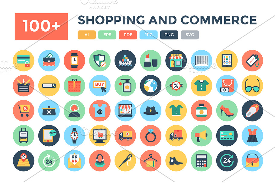 100+ Flat Shopping and Commerce Icon