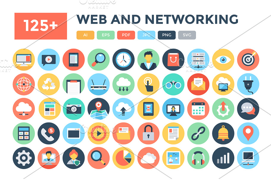 125+ Flat Web and Networking Icons 