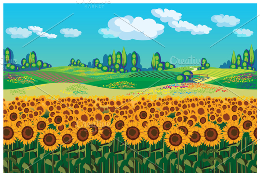 Picturesque Field of Sunflowers in Illustrations - product preview 8