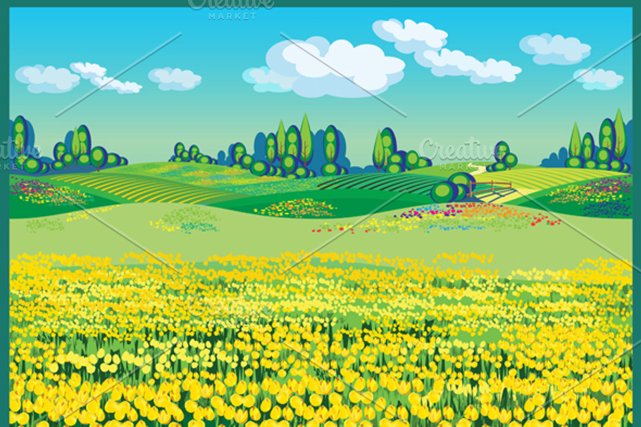 Picturesque Landscape with Tulips in Illustrations - product preview 8