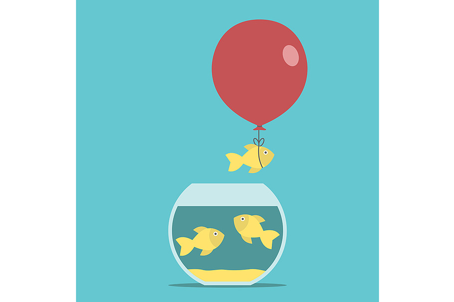 Gold fish, balloon, fishbowl in Illustrations - product preview 8