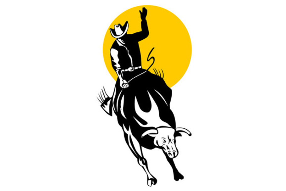 Rodeo Cowboy Bull Riding Retro in Illustrations - product preview 8