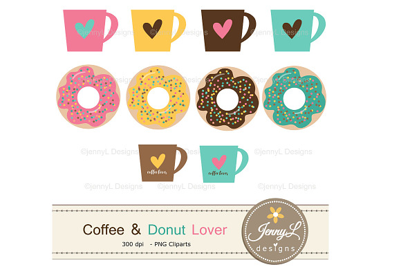 Coffee Donut Digital Papers Clipart in Patterns - product preview 1