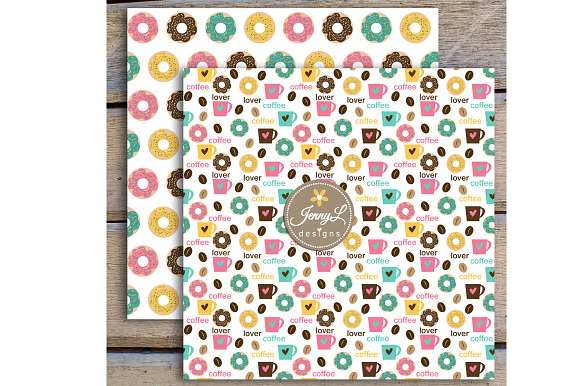 Coffee Donut Digital Papers Clipart in Patterns - product preview 4