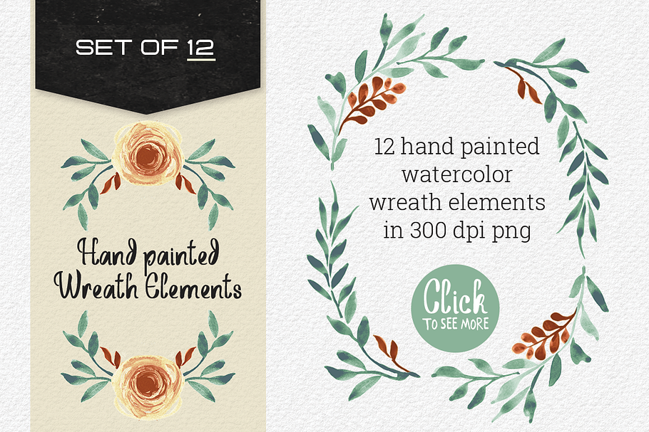 12 Hand painted Wreath Elements in Patterns - product preview 8