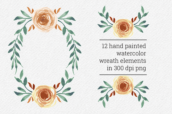 12 Hand painted Wreath Elements in Patterns - product preview 3