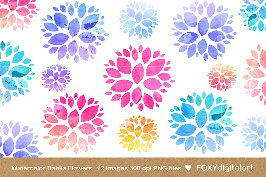 Watercolor Flowers Clipart Dahlia in Illustrations - product preview 8