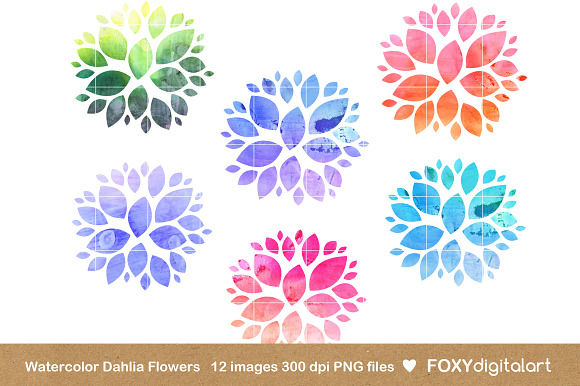 Watercolor Flowers Clipart Dahlia in Illustrations - product preview 1