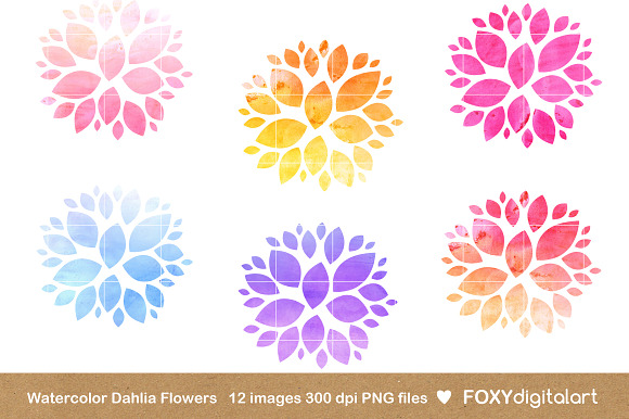 Watercolor Flowers Clipart Dahlia in Illustrations - product preview 2