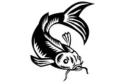 Koi Nishikigoi Carp Fish Woodcut