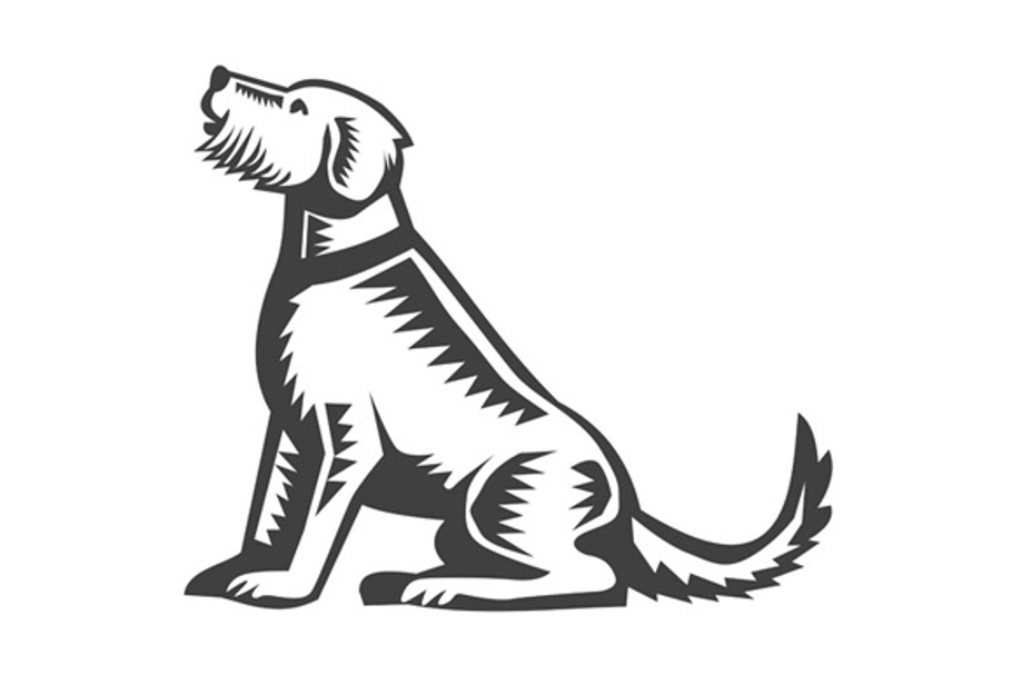Welsh Terrier Sitting Woodcut 