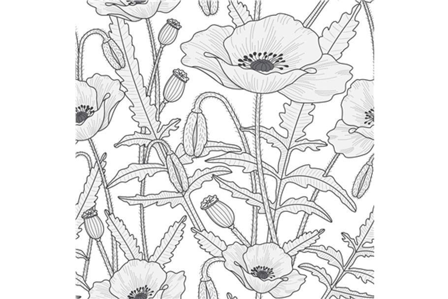 2 seamless patterns, poppy flowers in Patterns - product preview 8